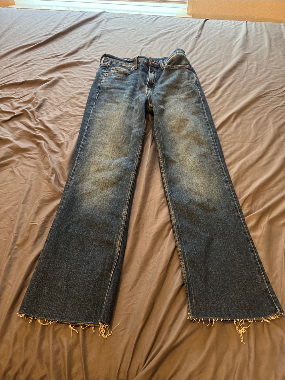 Zara Dark Blue Frayed Hem Wide Leg Jeans